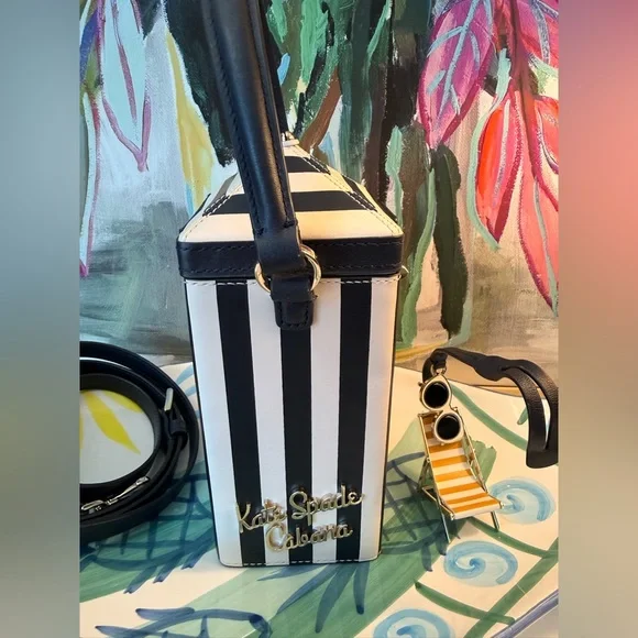 Kate Spade Novelty Retired 3D Sunkiss Striped Tent Cabana Leather bag - Picture 8 of 9